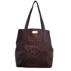 Brahmin Tote Pecan 15 X 12 Alligator Leather Purse Bag Embossed Crocodile
